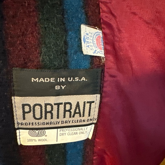 Portrait Pea Coat Women’s Striped Vintage 100% Wool Size S/M Union Made ￼ - Picture 6 of 11